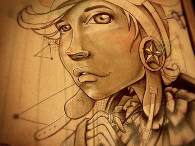 The aviator art artwork colors illustration ink kraft sky woman