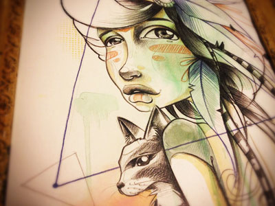 Love colors art artwork cat color pencil colors framed illustration ink woman
