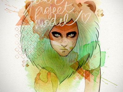 Lea B art colors drawing illustration ink lion watercolor woman