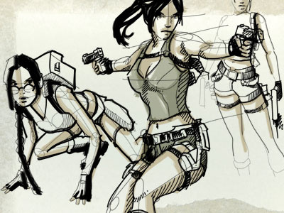 Lara Croft illustration sketches woman