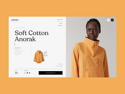 Soft Cotton Anorak Cart anorak bag basket buy buying cart choice clothing color e commerce online orange shop store ui ux wearing web woman yellow