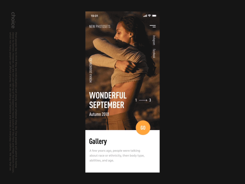 Photographer Portfolio concept motion girls women photoset models fashion video photography mobile app animation smooth movement animation gallery photo portfolio app choice