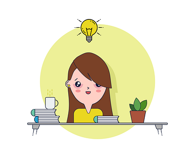 Girl Idea bulb girl idea bulb vector working working from home working space