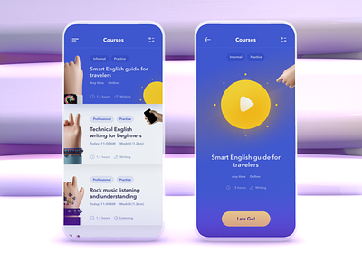 Languages learning platform – Courses List cards courses courses list education education app educational english interface language learning languages learning learning platform mobile ui ux