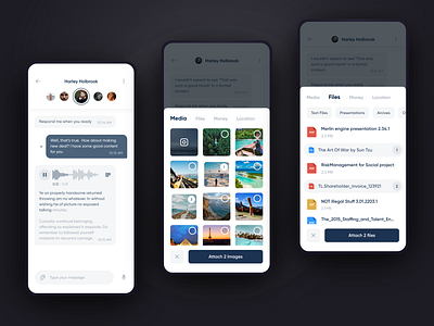 Chats UI Screens – Social Network attachment chat chats concept design dialog document files interface media mobile network social social network social networks ui ux voice