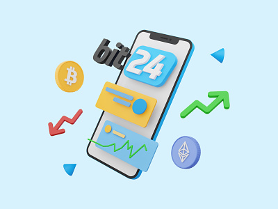 Exchange platform 3D illustration 3d bit24 bitcoin blender blue c4d design exchange graphic design icon illustration model phone