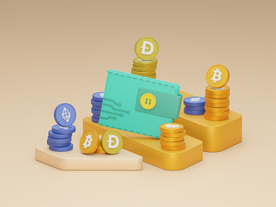Cryptocurrency Wallet 3D Illustration 3d binance bitcoin blender crypto cryptocurrency design dogecoin ethereum illustration landing orange ui ui design wallet web website