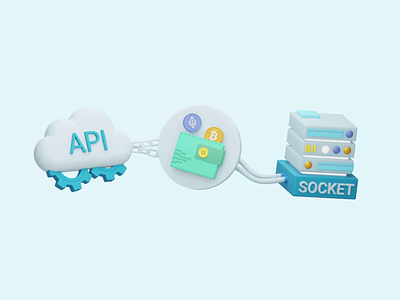 API & Socket Visualization 3d 3dmotion animate api bitcoin blender blockchain blue chain crypto currency design ethereum illustration motion service socket wallet web