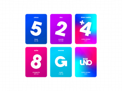 RGB UNO — card game design board game art branding card game cards deck of cards game design gradient design grainy graphic design icon redesign rgb typography uno cards vector