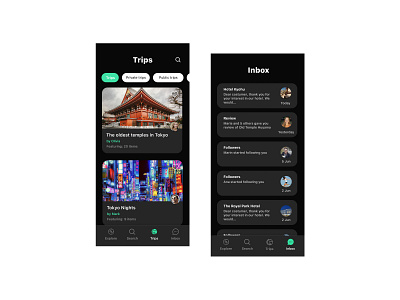 Travel App iOS Dark Mode UI