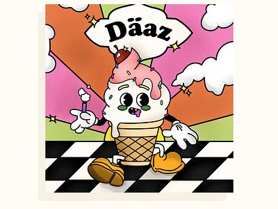 Daaz Ice Cream THC Vape Pen Mascot ai branding checkers clouds colors grain icecream illustration logo mascot noise pen sparkles thc vape vintage
