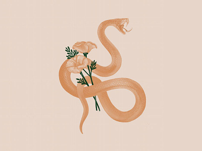 Snake Illustration adobe brushes cream floral flower illustration illustrations illustrator illustrators monocromatic peach photoshop photoshop brush snake snake and flower snake plant snakes tablet wacom wacom cintiq