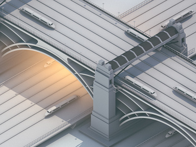 [7 / 10] - Wo Ist Der Bahnhof? architecture bridge c4d cinema 4d everyday futurism isometric monorail render train