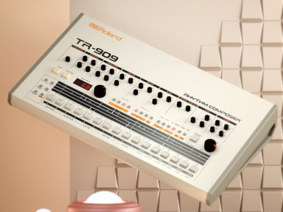 Roland TR-909 3d 80s 909 cinena 4d drum machine house illustration pastel render retro roland techno