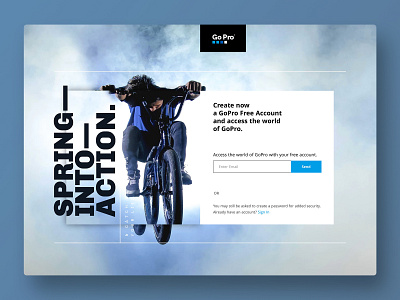 Gopro Concept Signup 02 access action blue camera design desktop gopro jellyfish landing navigation signup typography ui ux water website