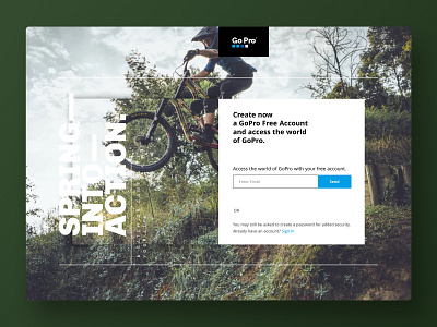 Gopro Concept Signup 03 access action blue camera design desktop gopro jellyfish landing navigation signup typography ui ux water website