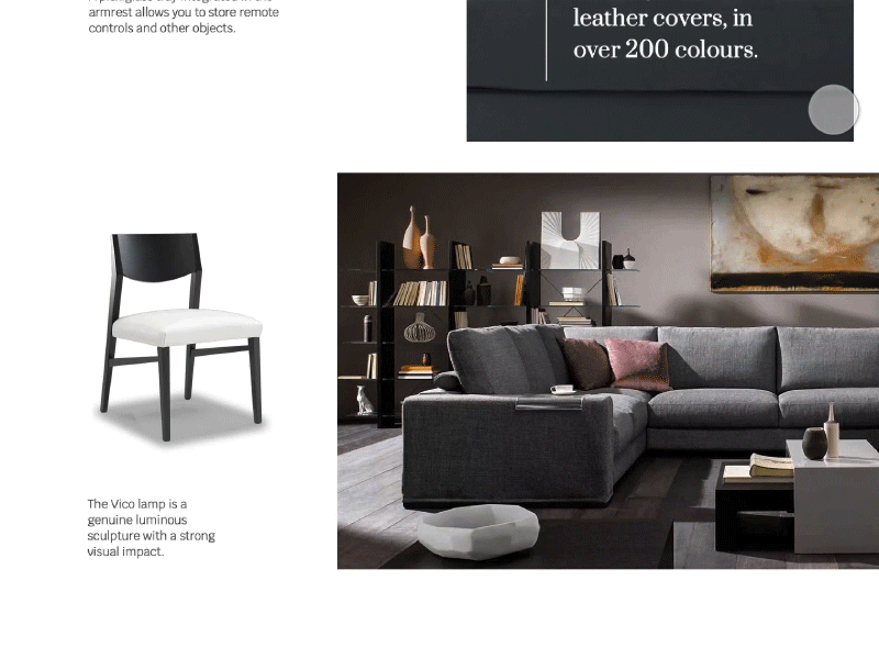 Layout transition animation colors design desktop flinto font furniture hamburger menu java leather navigation product social share sofa transition typography ui visual website