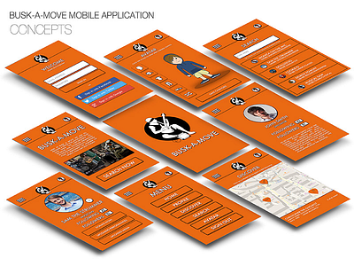 Busk-a-Move Application concept app application avatars buskers busking concept design graphic london mock up music musician