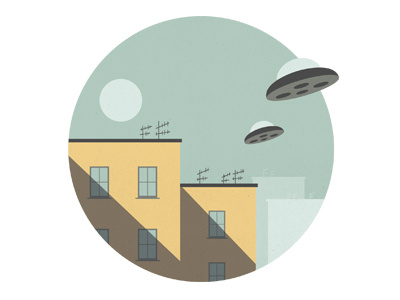 I want to believe aliens buildings city colors humans illustration illustrator minimal shadows texture ufo windows
