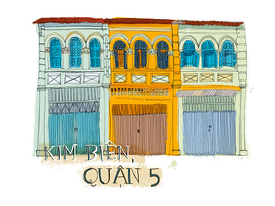 Kim Bien, District 5 illustration lineart saigon vietnam