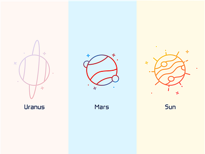 Uranus, Mars & The Sun colorful galaxy gradient gradient color gradient icons icon icon set illustration mars moon moons planet icons planets solar system space space icons stars sun vector