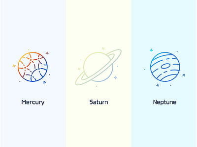 Mercury, Saturn, & Neptune color color icons design galaxy gradient gradient color gradient icons icon icon set illustration neptune planet planet icons planets saturn space space icon set space icons stars vector