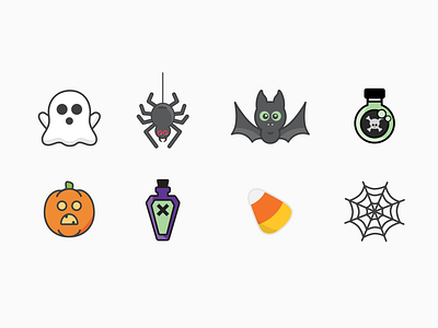 Halloween Colored Icons bat candy creepy design ghost halloween icon icon design illustration poison pumpkin spider spiderweb spooky