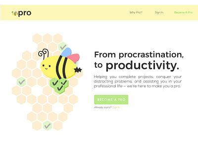 Landing Page bee design landing page procrastination productivity ui website yellow
