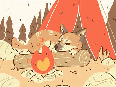 Campfire Pup camp campfire character character design color colorful dog dog illustration fire flat illustration illustration 2d pup