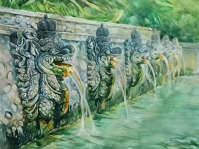 Demons of Bali bali demons fountain painting watercolor