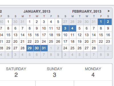 Range Selector booking calendar date event range