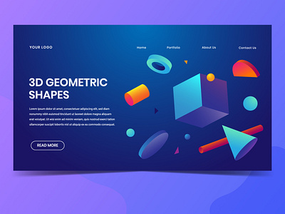 3D Geometric Shapes Landing Page Design