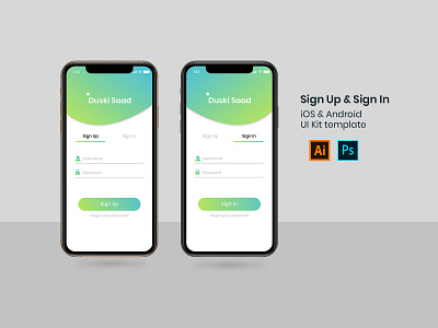 Sign Up and Sign In iOS & Android UI Kit Template android app design illustrator cc ios app photoshop cc template design ui design