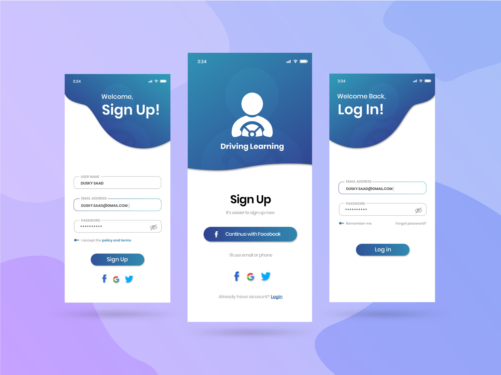 sign up and login UI template for Android and iOS by Duski saad hrp on