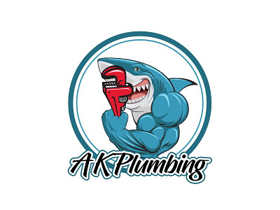 Plumber and Fish Logo 3d hand drawn