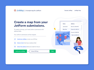 JotForm Map animation api key design flat gif gif animation google maps illustration jotform landing landing page landing page design map typography ui ux vector website