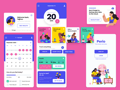 Perio Tracking App animation app app concept app design app ui application calendar calendar app design flat illustration minimal mobile app design mobile ui perio period tracking tracking app ui ux vector