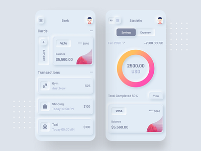 ☀️ Light Mode ☀️ Banking app 💸 app concept figma home screen minimal neumorphic neumorphic elements neumorphic style trends 2020 typography ui ux