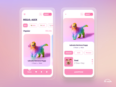 Pets Adoption App adoption animals app concept app ui design colorful app gradient home screen ios app ios app design modern ui pet care petshop typography ui ux