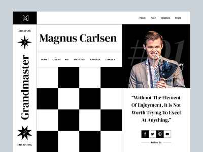 Magnus Carlsen - Personal Portfolio 2021 trend black black white chess chessboard dark header hero hero section home screen minimal modern ui personal personal portfolio typography ui ux web webshocker website