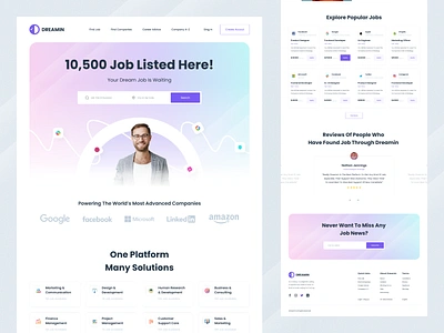 Dreamin Job Finding Landing page agency employee engagement employer employment find job findjob human resources job job application jobfinder landing logo minimal modern ui recruitment recruitment agency ux web website