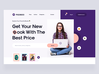 Piqoboo - Book Landing Page audiobook book book app book store books ebook editorial education landing page library minimal modern ui online book online book store reading reading app ui ux web website