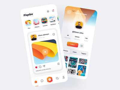 Piqobe - Social Media App. app app concept applanding call chat follow game chat ios app design minimal mobile mobile application mobile social app modern ui social social network socialmedia stories ui ux web