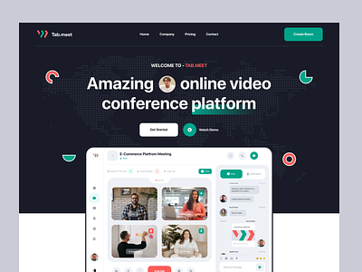 Video Calling Software - Landing Page call calling chat conference dashboard home page landing page livestream minimal modern ui online video calling remote room ui ux video web web resources 2022 website zoom