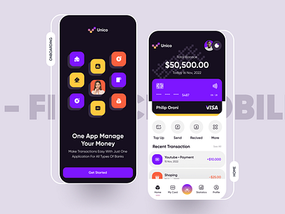 Unico - Fintech Mobile App app bank banking charts credit card debit card design finance finance app fintech investment minimal mobile modern ui transactions ui ux