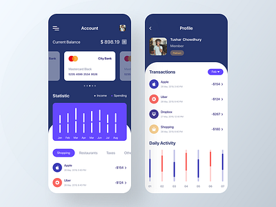 Banking App analytics android app app banking banking credit card finance funds home screen ios app design payment payment app profile typography ui ux wallet app