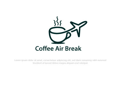 Coffee Air break logo design abstract air airplane be late break clean clock coffee coffee to go drink fly food hot icon logo modern mug takeaway tea travel