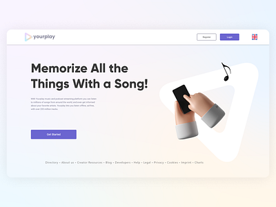 "YourPlay" Music Podcast branding homepage landing landingpage music player podcast radio ui