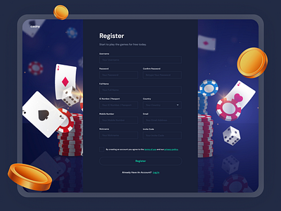 Casiny Betting Game Register Page | UI UX Design betting dark login register register form sign up sign up form signup signupform ui ui ux ui design uidesign uiux ux ux design uxdesign website design