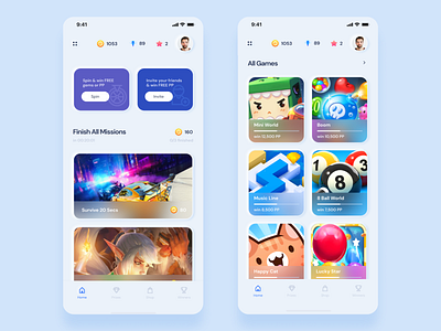 Casiny Gaming Mobile App | UI UX Design 2021 trend glassmorphism mobile ui neumorphism ui uiux user interface userinterface